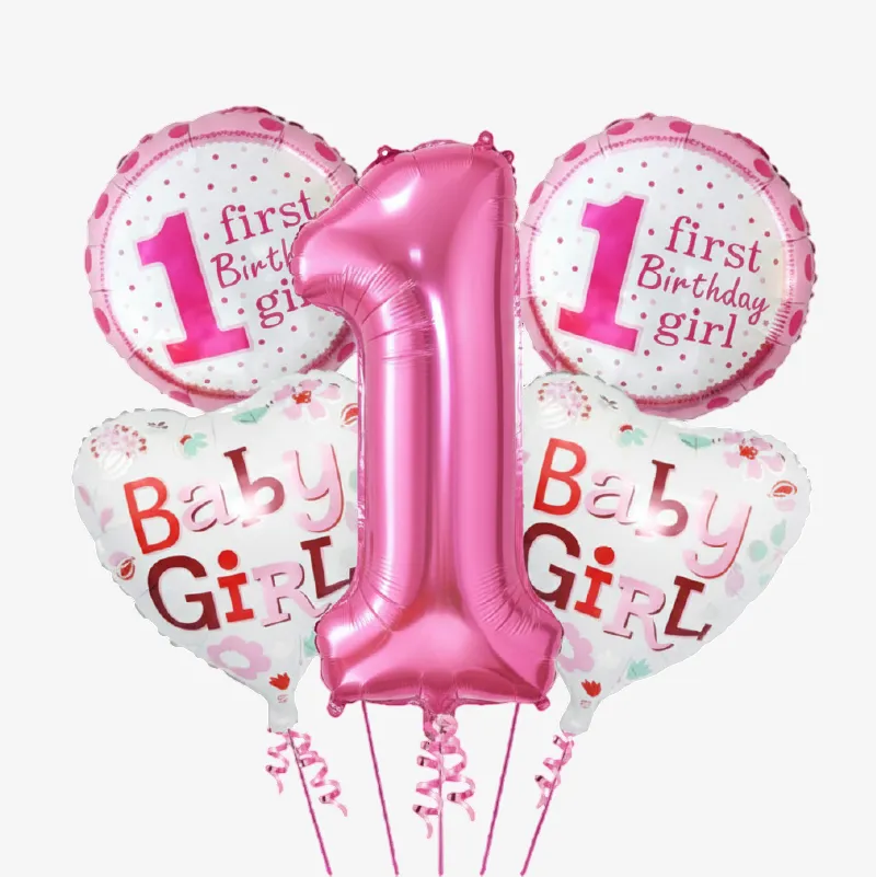 Globos para el primer añito con  números 1 (rosa o azul)