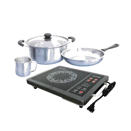 Kit de Cocina eléctrica de inducción + Set de 2 Ollas y Jarra de acero inoxidable.
