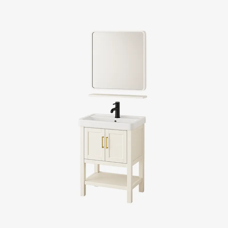 Set 17 de Baño con Espejo y mueble de 2 niveles con 2 puertas lavamanos 78*43*35CM