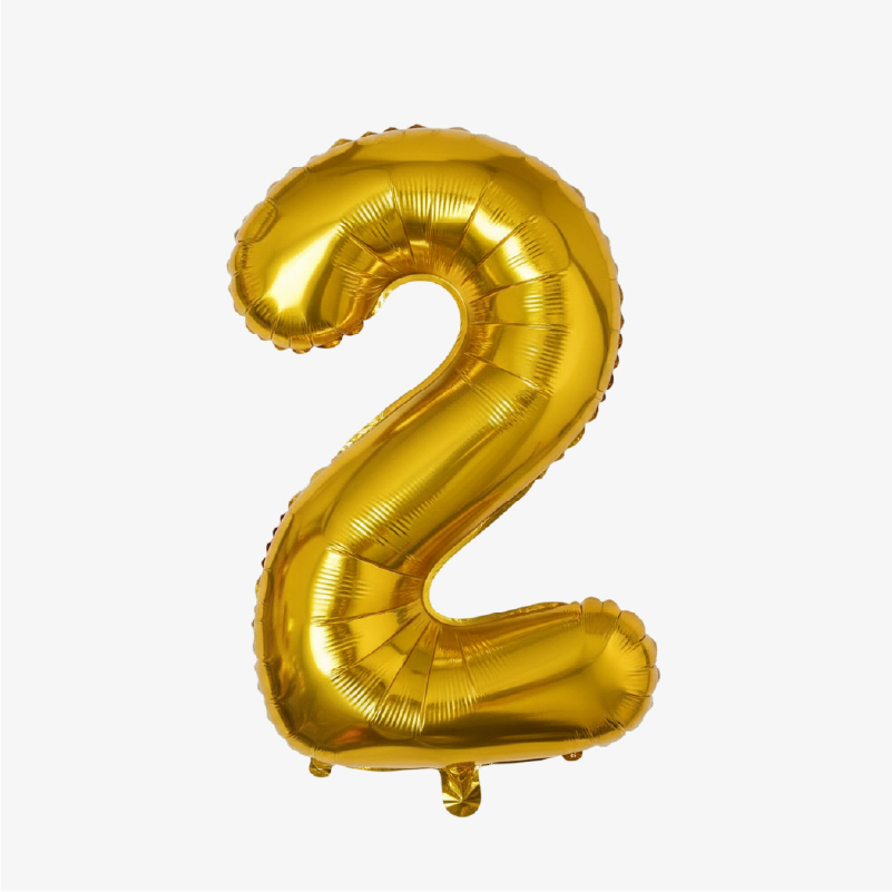 Globo dorado con forma de número (Número 2)