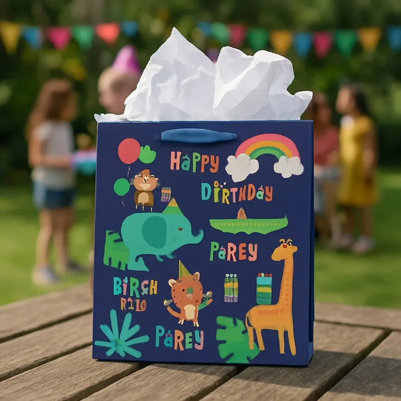 Bolsa de regalos azul con animales (grande) ZD007