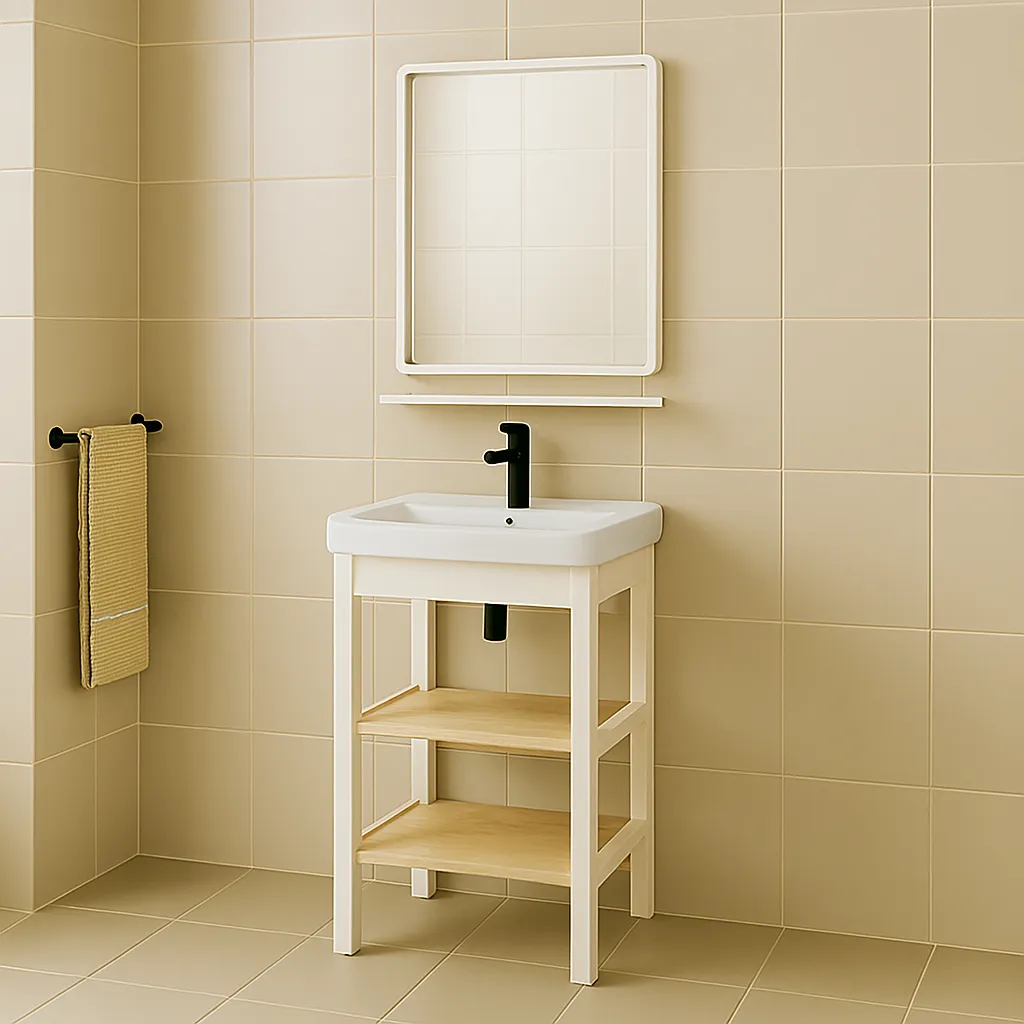 Set 14 de Baño con Espejo y mueble abierto de 2 niveles y lavamanos 78*43*35CM