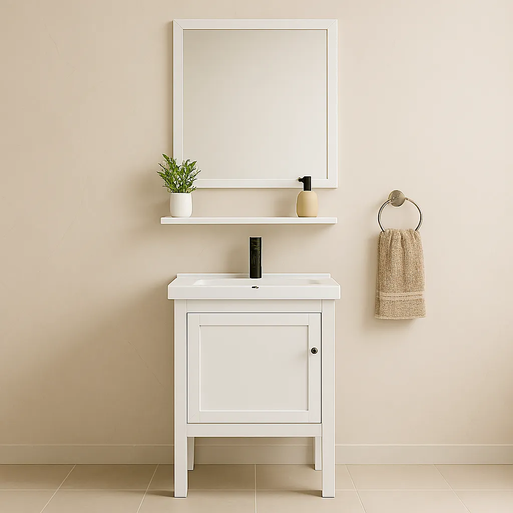Set 15 de Baño con Espejo y mueble de 2 niveles con 1 puerta lavamanos 78*43*35CM