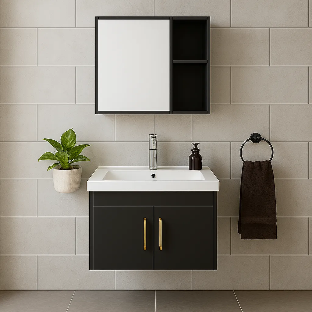 Set 21 de Baño con Espejo de repisa doble y mueble con 2 puertas lavamanos 70*47*40CM