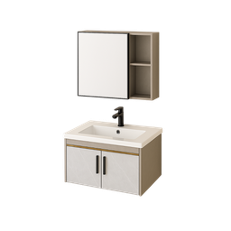 [NH12S19BEMM2P80CM] Set 19 de Baño con Espejo de repisa doble y mueble con 2 puertas lavamanos 80*47*45CM